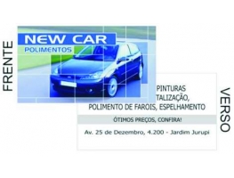 Cartão de Visita Brilho - 1.000 CARTÕES 48x88mm PAPEL 250GR. COLORIDO COM APLICAÇÃO DE VERNIZ BRILHO FRENTE - VERSO PRETO
SEM VERNIZ